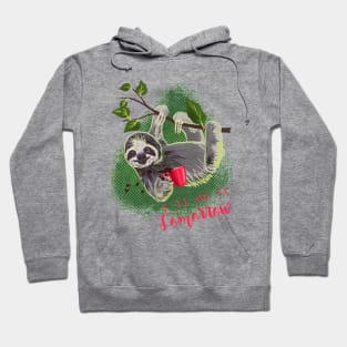 Sloth with coffee mug tropical pribt Hoodie